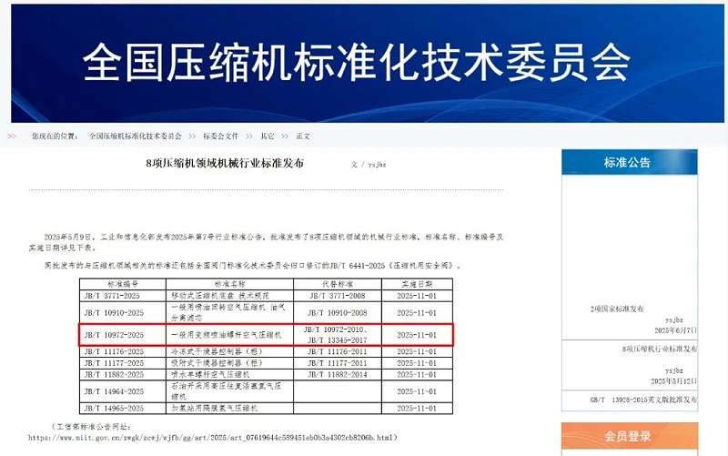 德曼主導起草永磁變頻螺桿空壓機國家標準